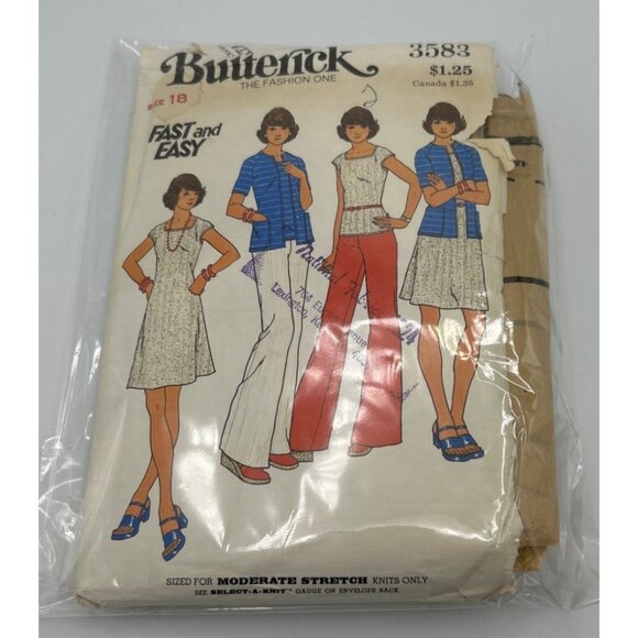 1970s Pattern Knit Separates Easy Flare Pants Dress Jacket Bell Size 18 Vtg - Picture 2 of 6